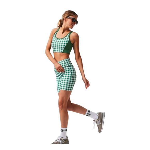 TUCKERNUCK Sport Trellis Gingham Green White Biker Athletic Shorts NWT Small - Picture 1 of 10